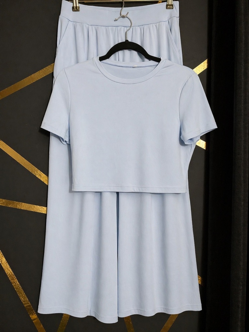 Light Blue Two-Piece Set - Crop Tee & Pants